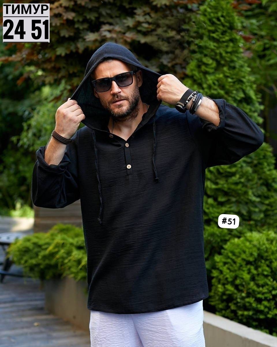 мужская льняная рубашка,рубашка с капюшоном мужская,мужская туника,рубашка с капюшоном,кофта мужская