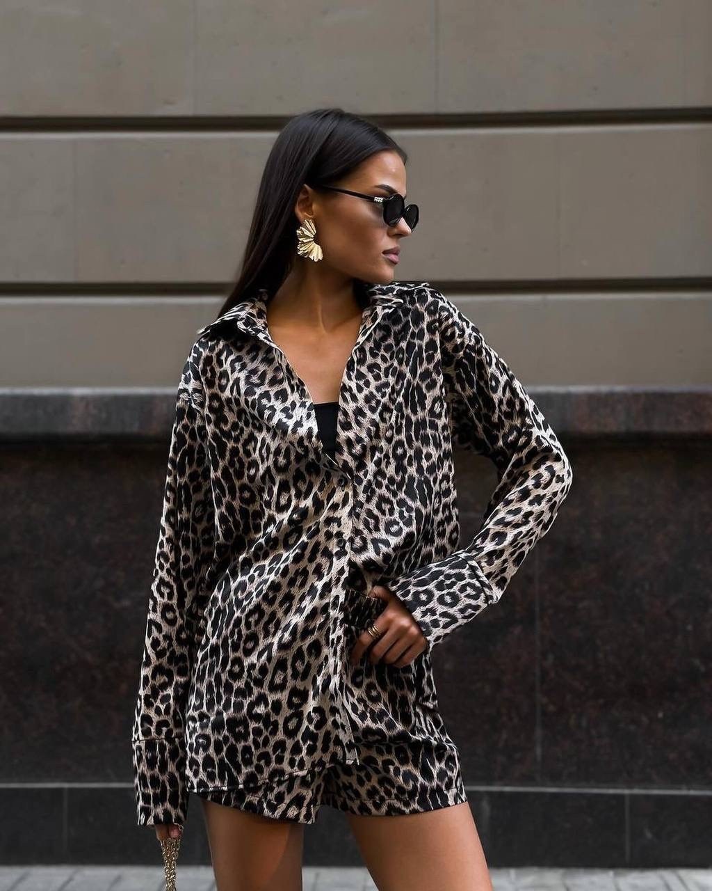 костюм леопардовый,летний костюм с шортами и рубашкой леопардовый bymollimo,леопардовый комплект,рубашка леопардовый принт,летний женский комплект с леопардовым принтом