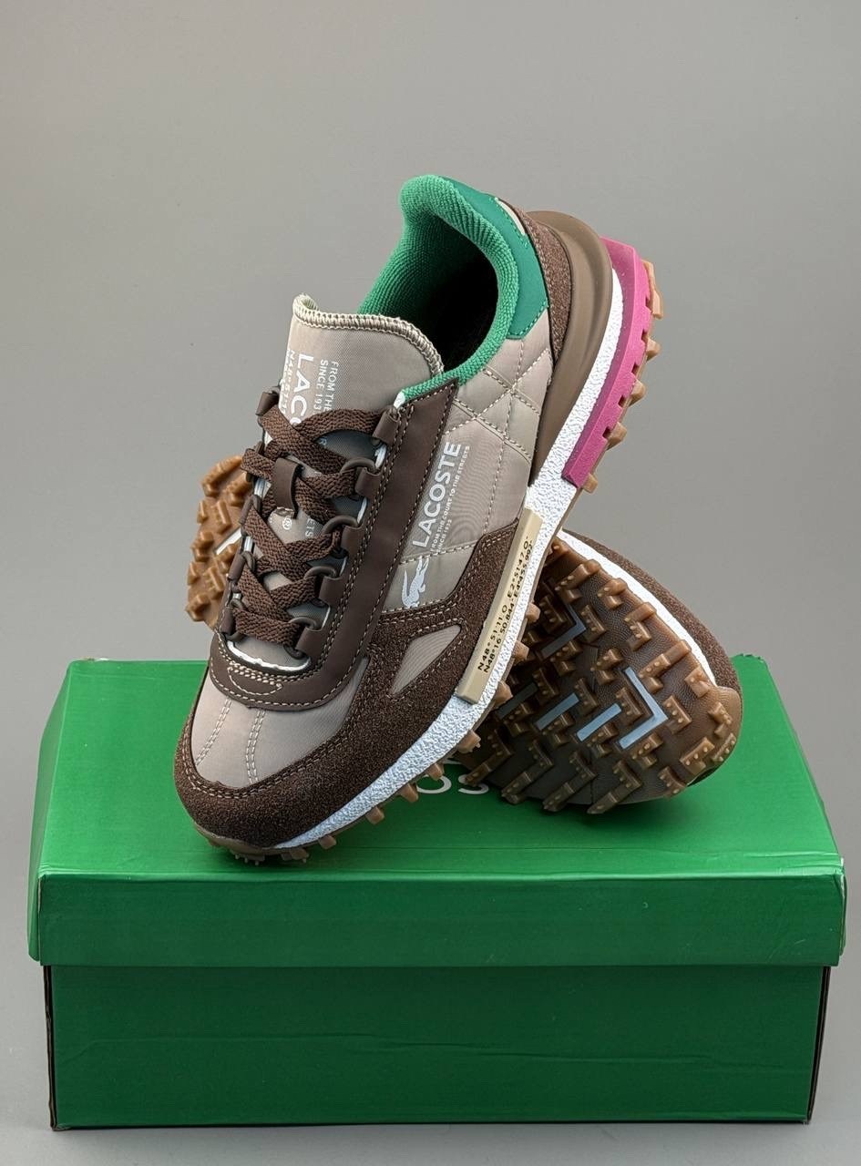 lacoste low-top casual shoes women's light brown green,кроссовки для образа жизни женские низкие lacoste, цвет light brown/green,кроссовки женские lacoste elite active коричневый,кроссовки lacoste eli