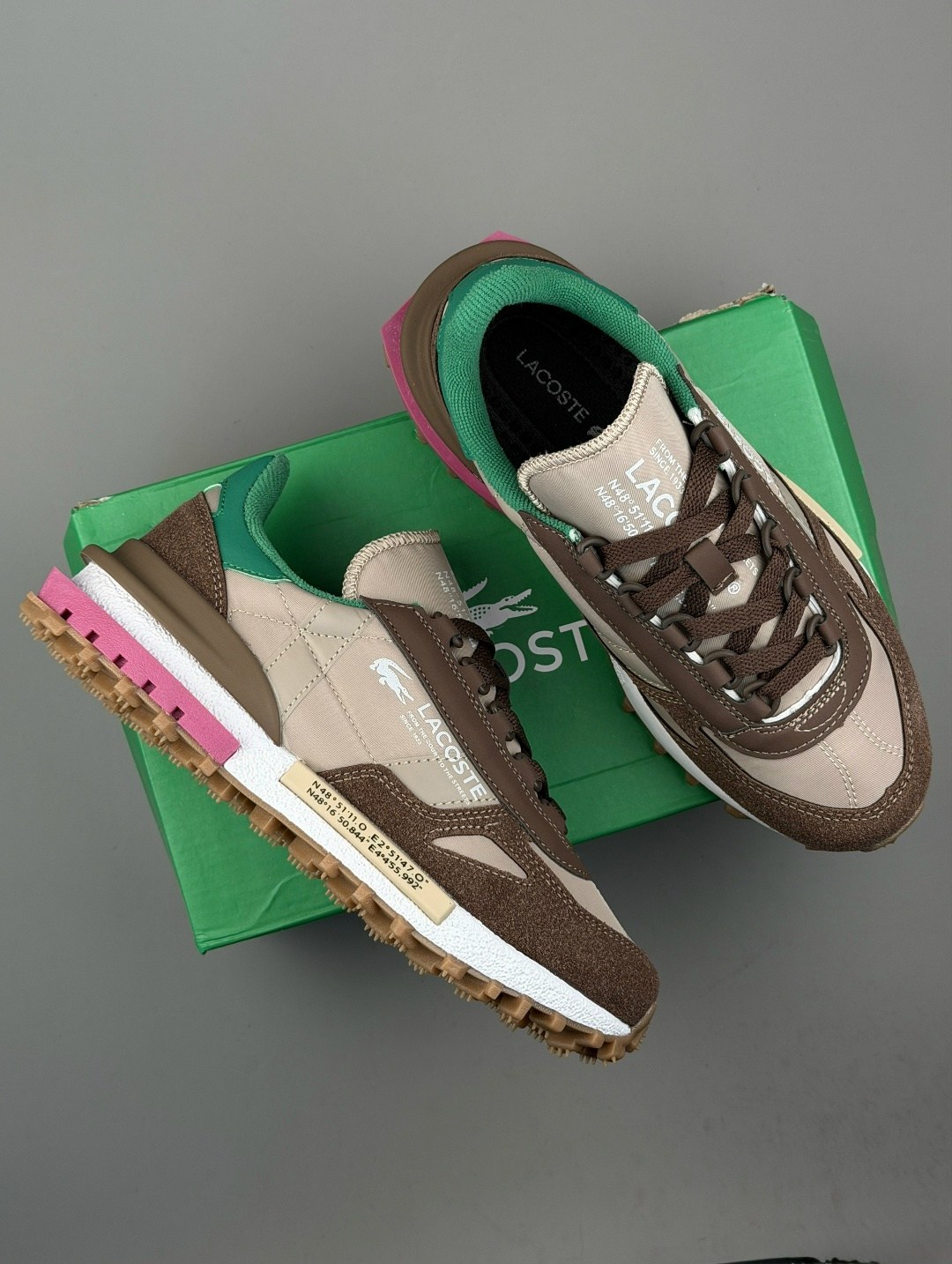 кроссовки для образа жизни женские низкие lacoste, цвет light brown/green,lacoste low-top casual shoes women's light brown green,кроссовки женские lacoste elite active коричневый,кроссовки lacoste act