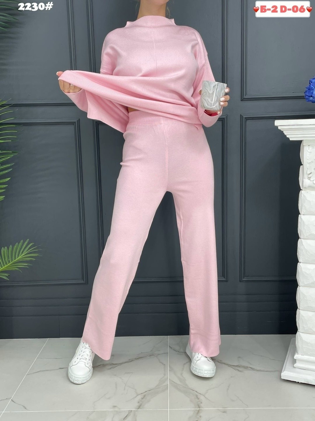 женский кашемировый костюм с широкими брюками и свитером,трикотажный костюм,женский костюм,костюм молочный,костюм с брюками