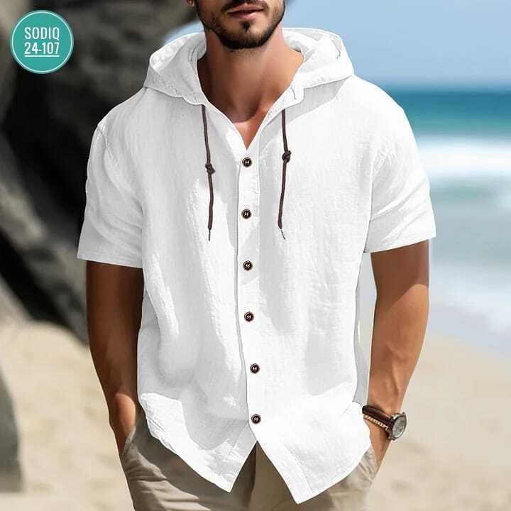 рубашка с капюшоном,льняная рубашка мужская,рубашка мужская с капюшоном,мужская повседневная рубашка,рубашка летняя мужская