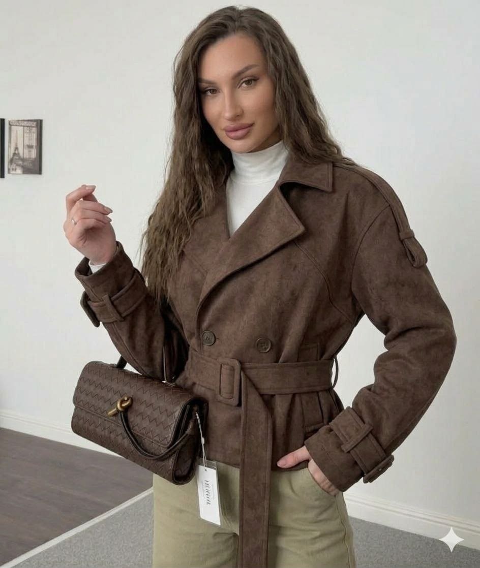 куртка косуха замшевая коричневая с поясом tadari,замшевая куртка,куртка замшевая женская,классическая коричневая замшевая женская куртка с поясом,куртка замшевая жакет премиум x'zotic