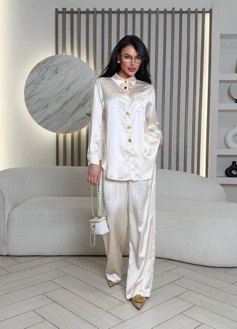 костюм в пижамном стиле из премиального шелка черный,брючный костюм,костюм с брюками,шелковый костюм,шелковый брючный костюм