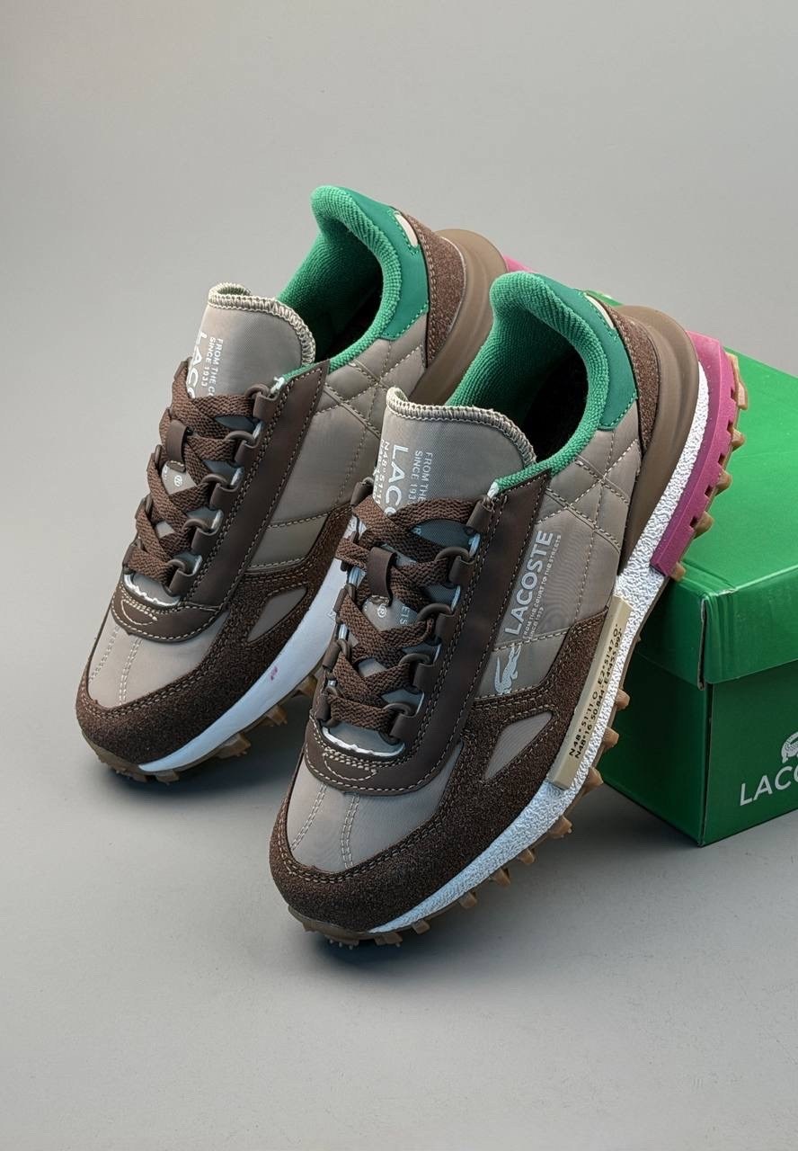 lacoste low-top casual shoes women's light brown green,кроссовки для образа жизни женские низкие lacoste, цвет light brown/green,кроссовки женские lacoste elite active коричневый,кроссовки lacoste eli