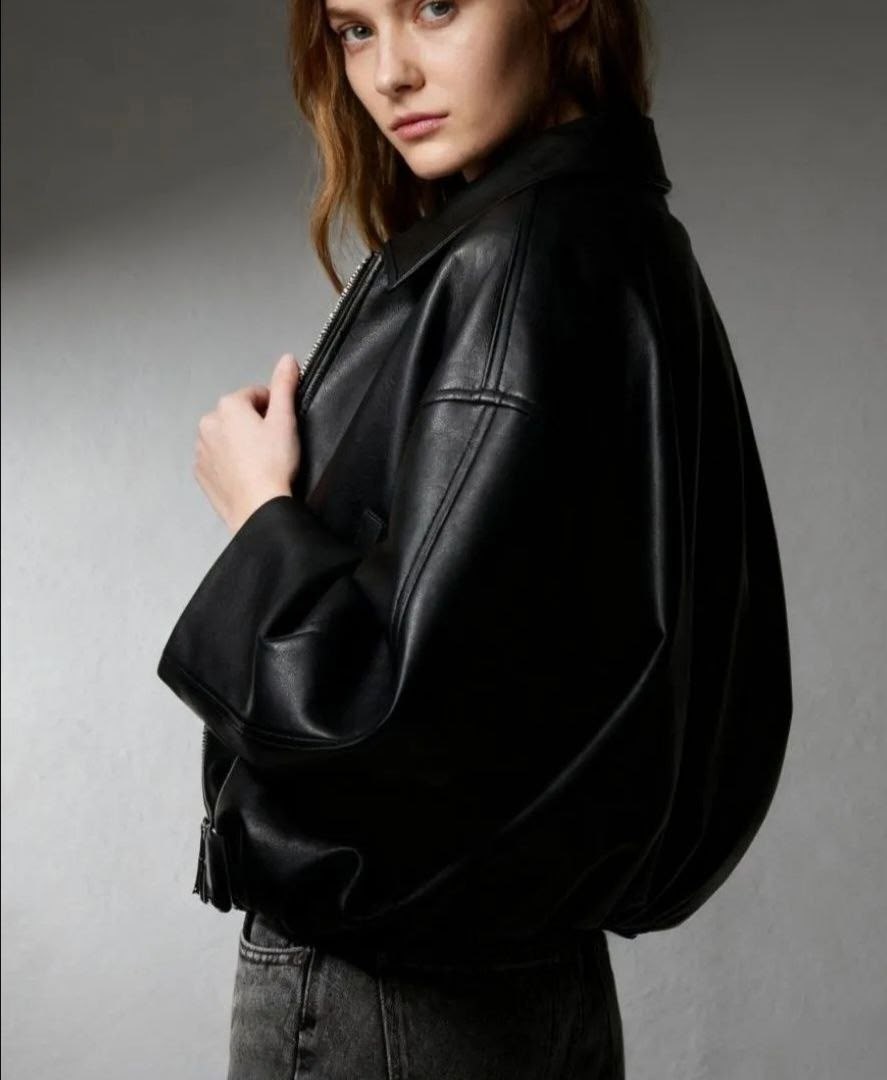 куртка кожаная женская,куртка бомбер кожаный оверсайз,женская куртка из искусственной кожи,женская кожаная куртка с объемными рукавами meecy,куртка кожаная