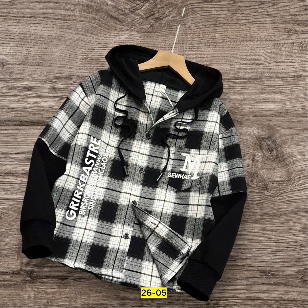 детская рубашка,рубашка для мальчика,рубашка в клетку с капюшоном,рубашка с капюшоном,рубашка клетчатая комбинированная с капюшоном
