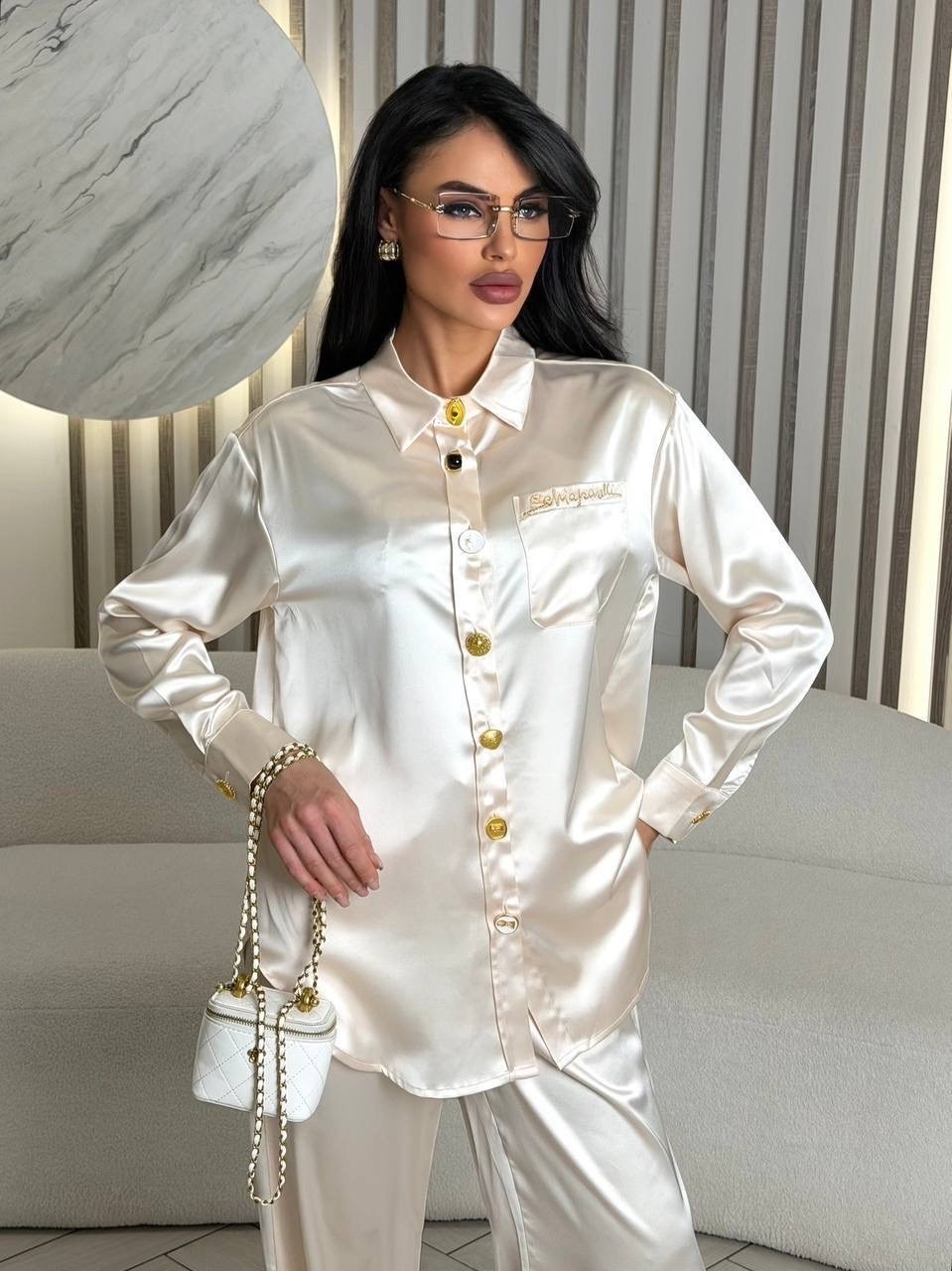 костюм в пижамном стиле из премиального шелка черный,брючный костюм,костюм с брюками,шелковый костюм,шелковый брючный костюм