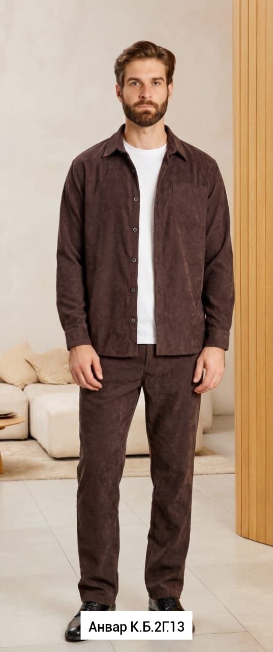 велюровая мужская пижама (комплект: брюки и рубашка),мужские пижамы,пижама мужская из велюра (комплект: брюки и рубашка) размер 48,пижама мужская из велюра с брюками и рубашкой "коричневая",мужские ру