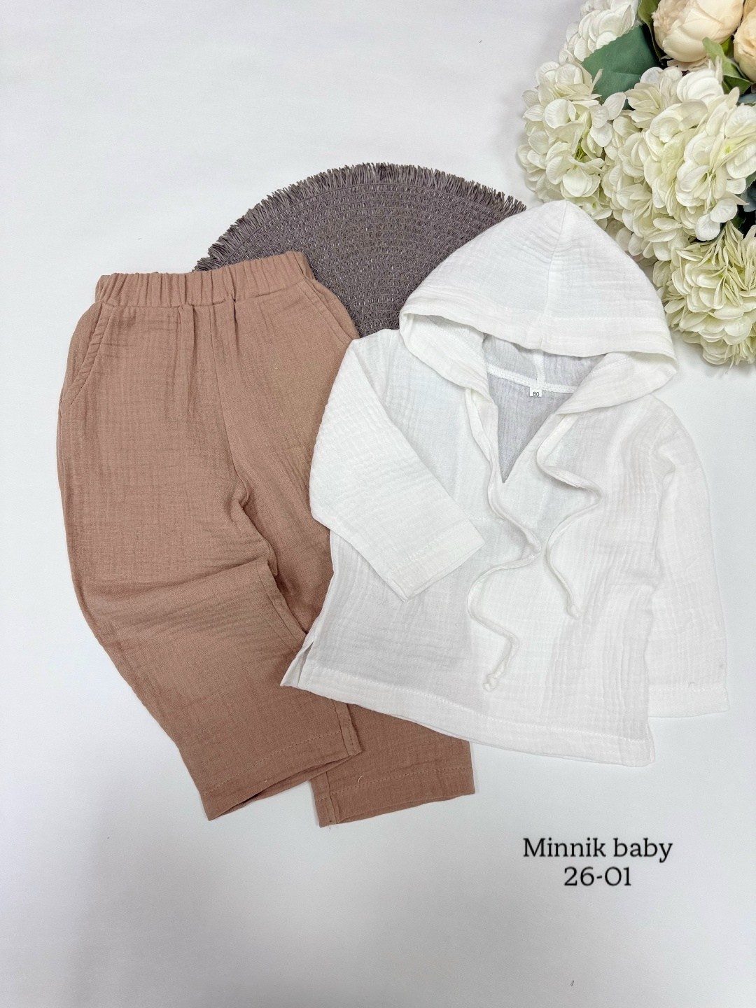 рубашка с капюшоном из муслина детская,муслиновый костюм детский,костюмчик,костюм для малыша,муслиновый костюм с капюшоном