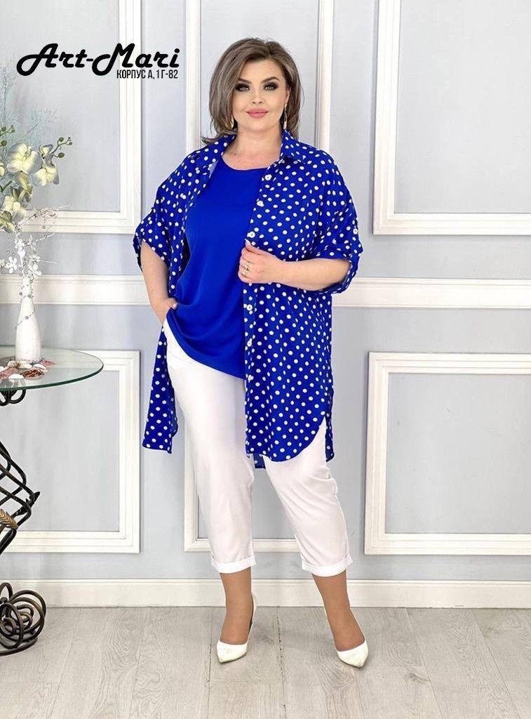 костюм женский,костюм тройка в горошек,туника нарядная, больших размеров,
