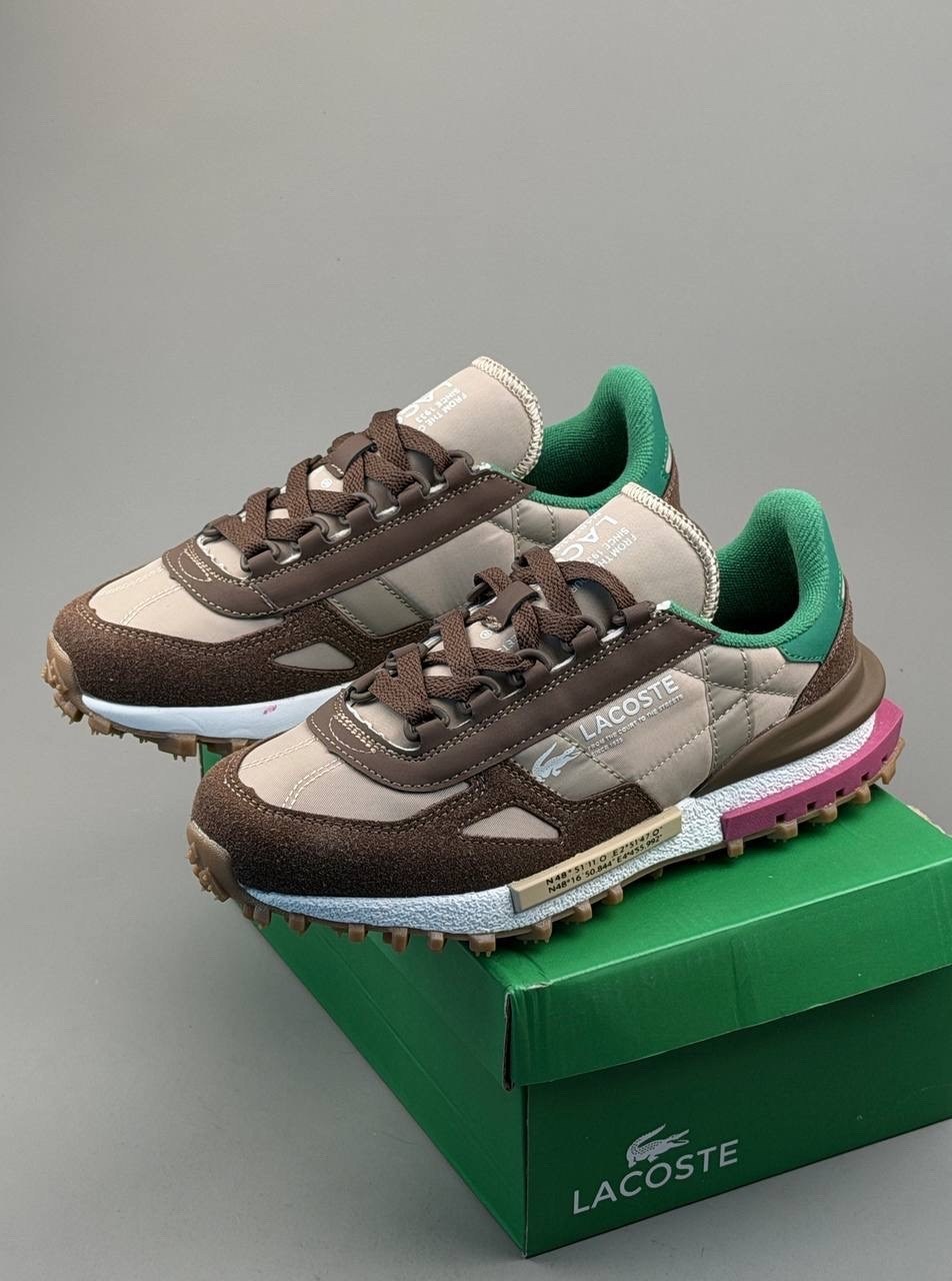 lacoste low-top casual shoes women's light brown green,кроссовки для образа жизни женские низкие lacoste, цвет light brown/green,кроссовки женские lacoste elite active коричневый,кроссовки lacoste eli