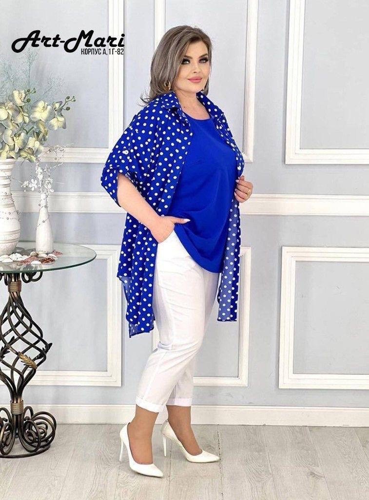 костюм женский,костюм тройка в горошек,туника нарядная, больших размеров,