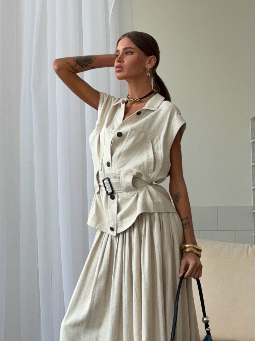 стильные наряды,женский костюм,льняная юбка,модное платье