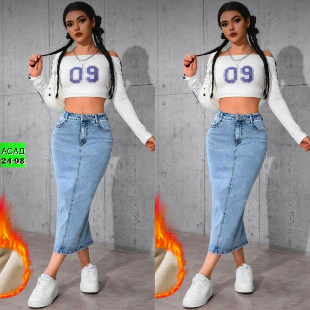 джинсовая юбка,джинсовая юбка женская,женская джинсовая юбка с высокой талией,джинсовая миди юбка,юбка джинсовая миди с разрезом katrin-trend