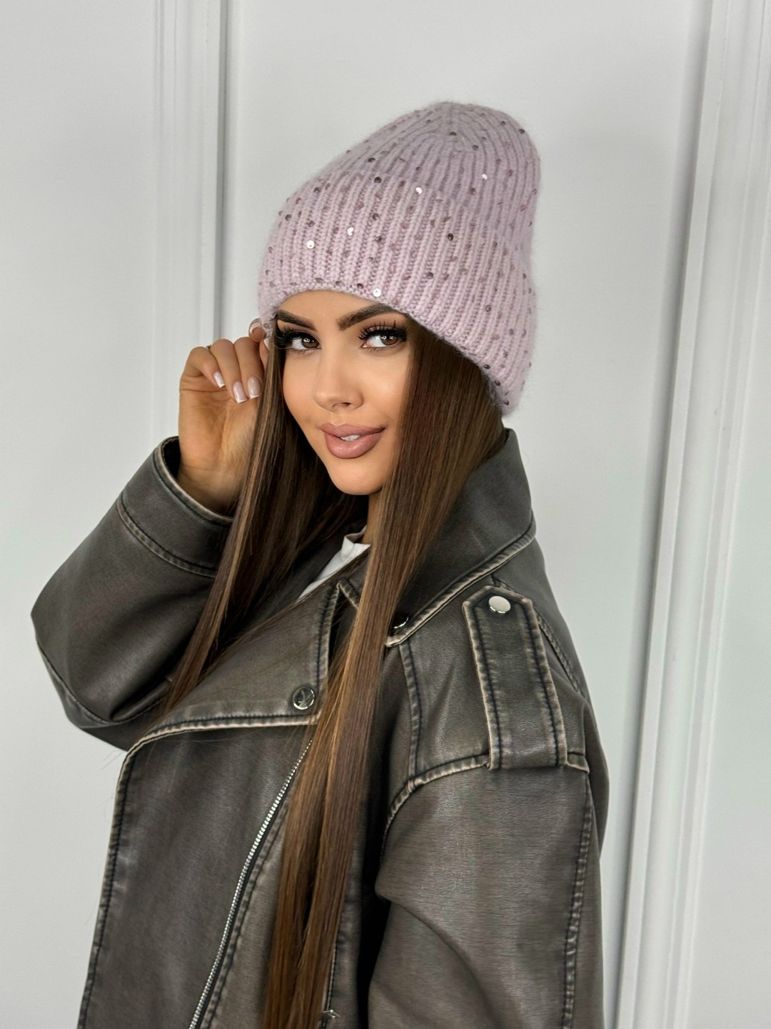 шапка из ангора с люрексом,женская шапка,шапка-бини,женская вязаная шапка,шапка для женщин