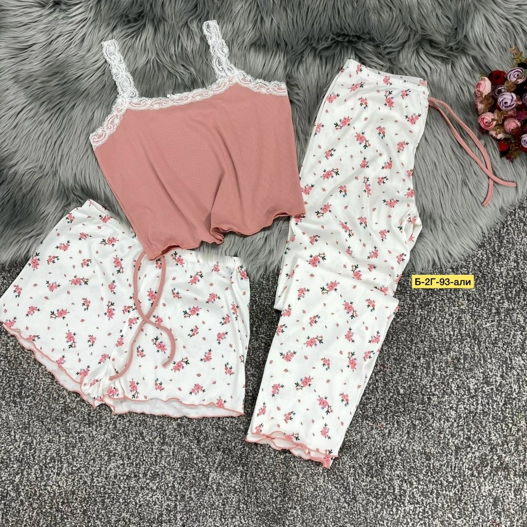 женская пижама,комплект пижама,пижама sisianna размер m розовый белый,пижама женская комплект,пижама тройка