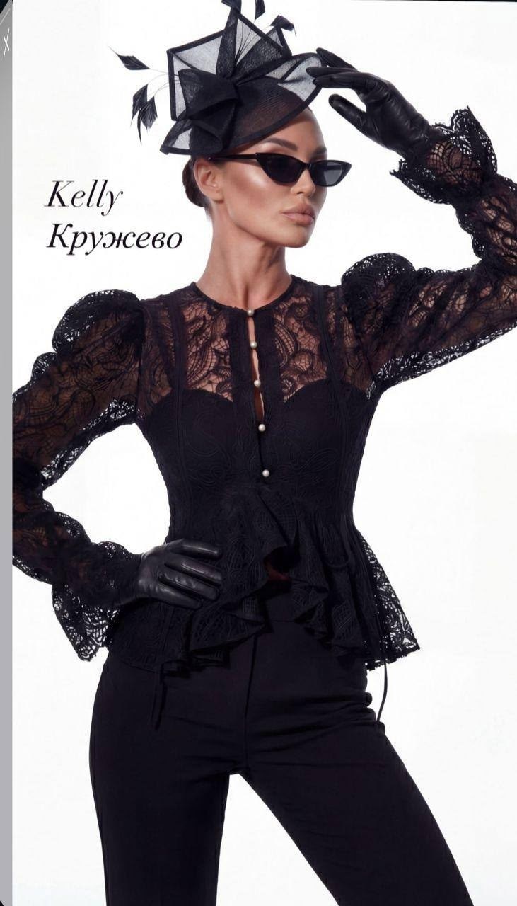 кружевная блузка,черная блузка с кружевом,блузки комбинированные с кружевом,блуза с объемными рукавами emberens 303792080,блуза кружевная