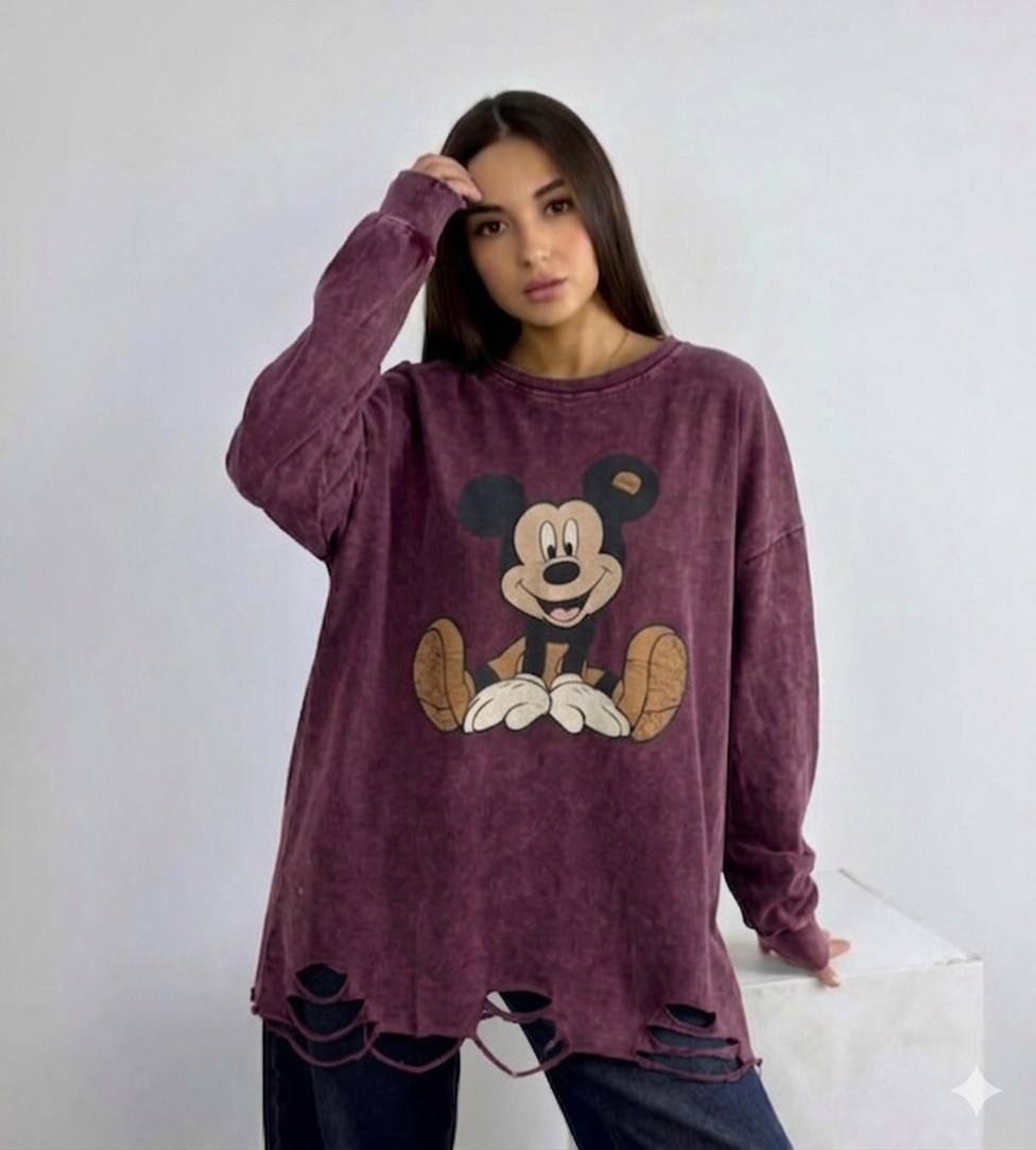 кофта варенка оверсайз с принтом микки маусом,свитшот рваный толстовка варенка оверсайз кофта мики маус,свитшот оверсайз с принтом "микки маус",свитшот оверсайз с принтом "микки маус" namsun,свитшот т