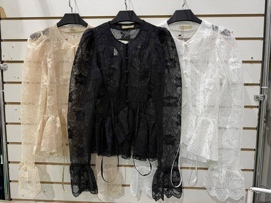 кружевная блузка,черная блузка с кружевом,блузки комбинированные с кружевом,блуза с объемными рукавами emberens 303792080,блуза кружевная