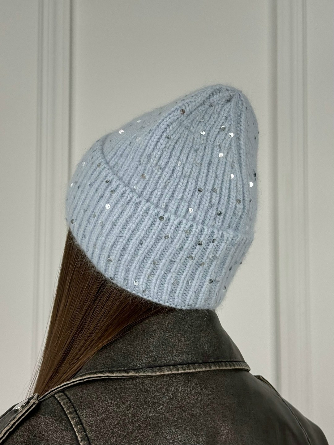 шапка из ангора с люрексом,женская шапка,шапка-бини,женская вязаная шапка,шапка для женщин