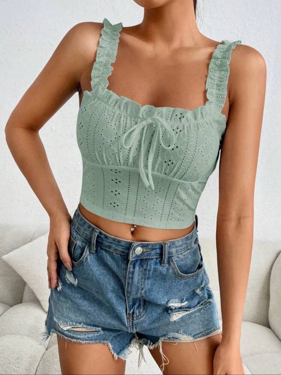 топ с рюшами,летний топ женский,короткий топ с рюшами на лямках,короткий топ с рюшами на лямках ciry,короткий топ с рюшами на лямках ci ry 440592388