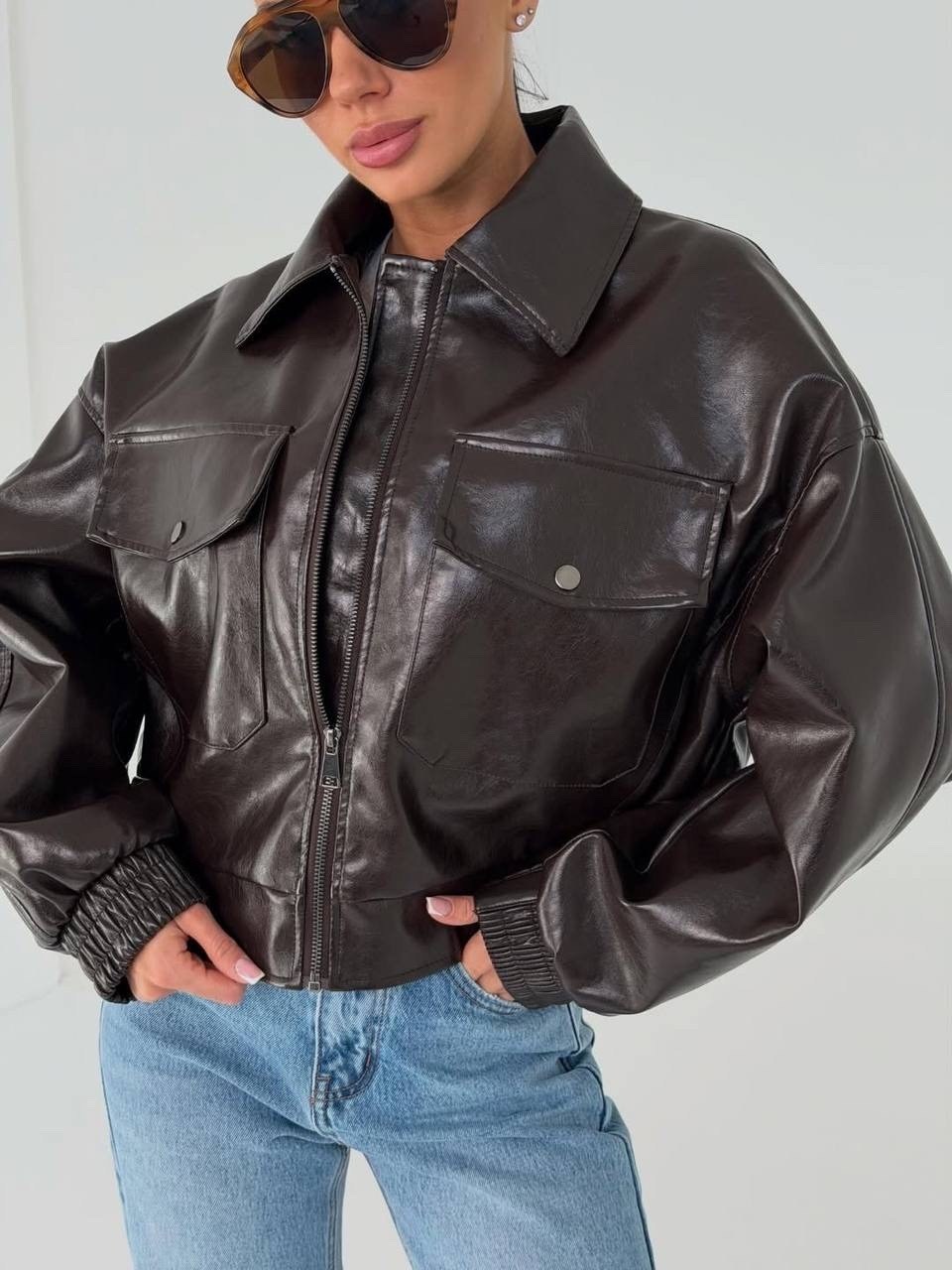 куртка из искусственной кожи стандартного кроя glamorous коричневый,кожаная куртка,куртка кожаная glamorous,женская кожаная куртка,кожаная куртка бомбер