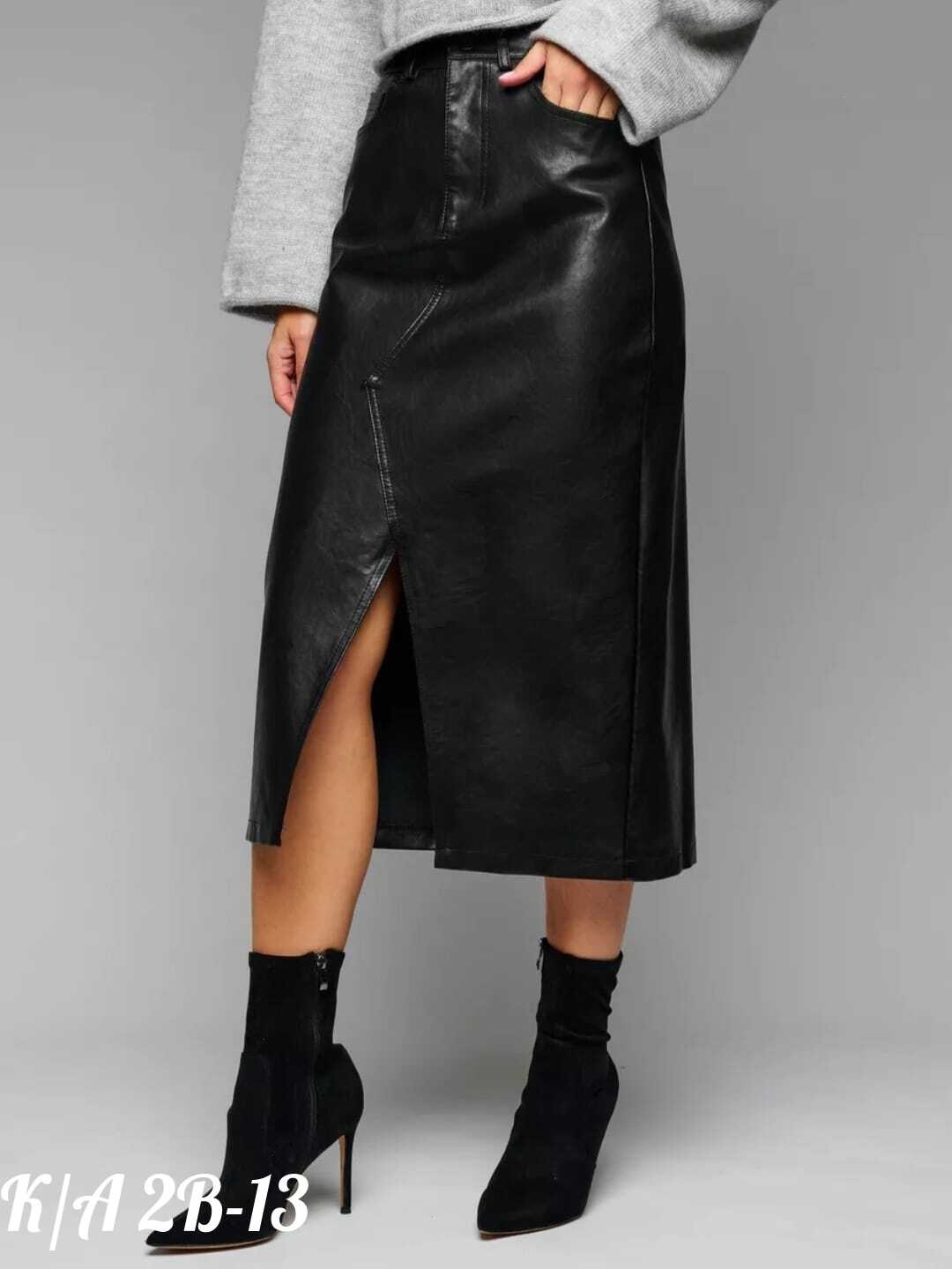 юбка кожаная миди с разрезом,юбка кожаная миди разрезом прямая,кожаная юбка,юбка зарина из экокожи,юбка миди из экокожи черная