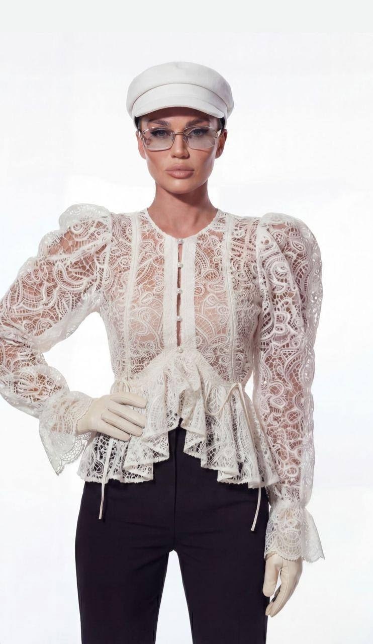 кружевная блузка,черная блузка с кружевом,блузки комбинированные с кружевом,блуза с объемными рукавами emberens 303792080,блуза кружевная