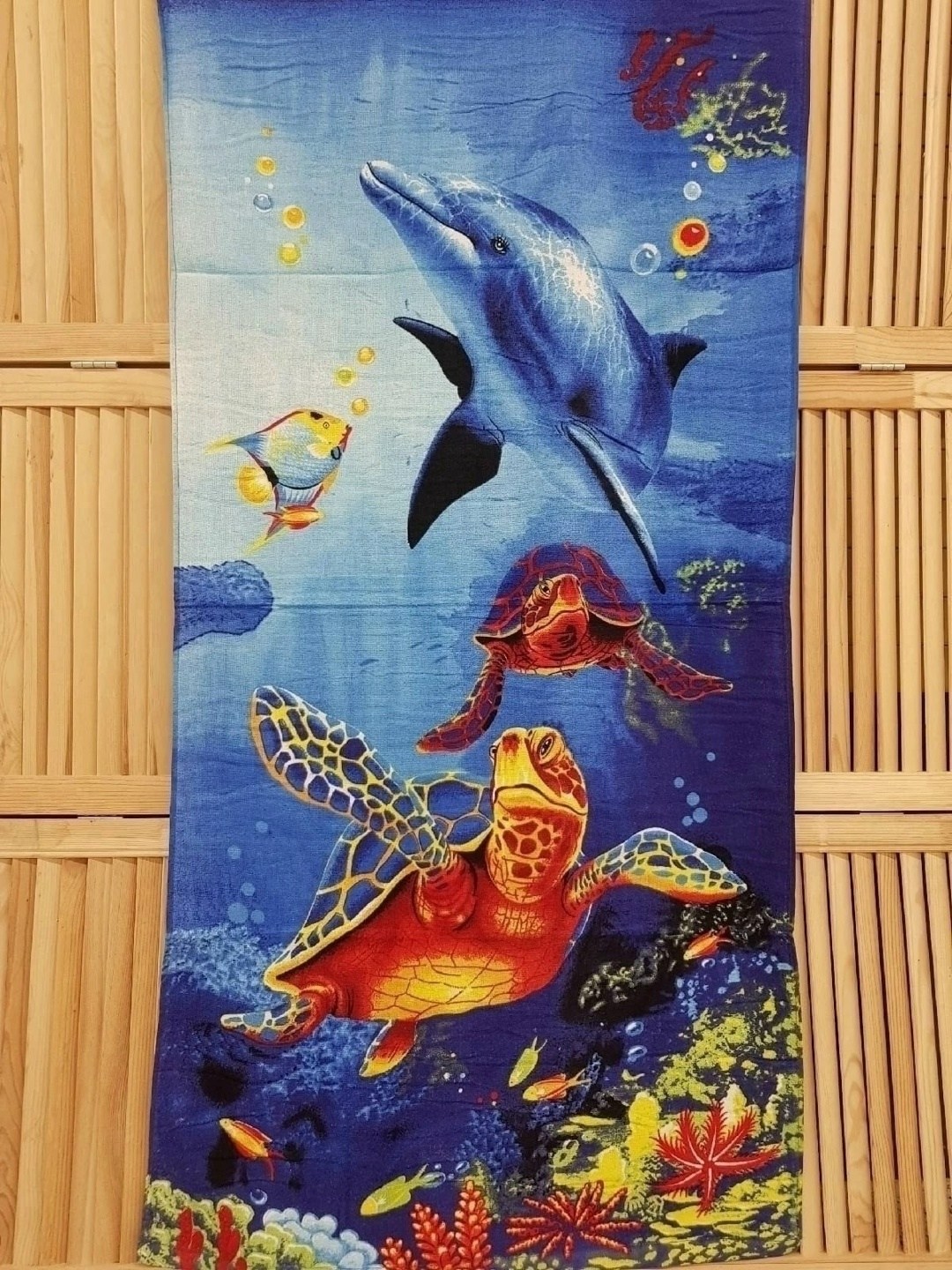 пляжное полотенце,полотенце с дельфинами,полотенце для пляжа,полотенца пляжные махровые,пляжное полотенце "дельфины 5" 140х70 см