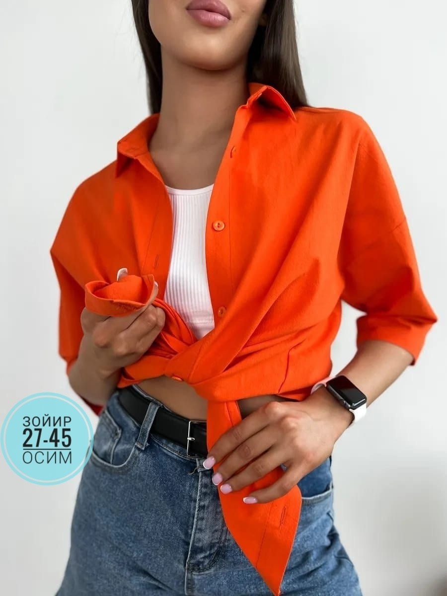 женская рубашка,рубашка оверсайз летняя хлопок,рубашка оверсайз летняя хлопок с коротким рукавом,рубашка оранжевая стандартного кроя olalook,рубашка женская оранжевая