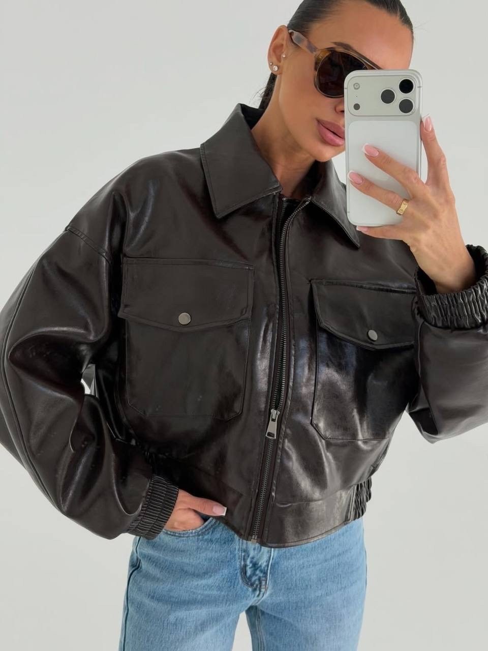 куртка из искусственной кожи стандартного кроя glamorous коричневый,кожаная куртка,куртка кожаная glamorous,женская кожаная куртка,кожаная куртка бомбер