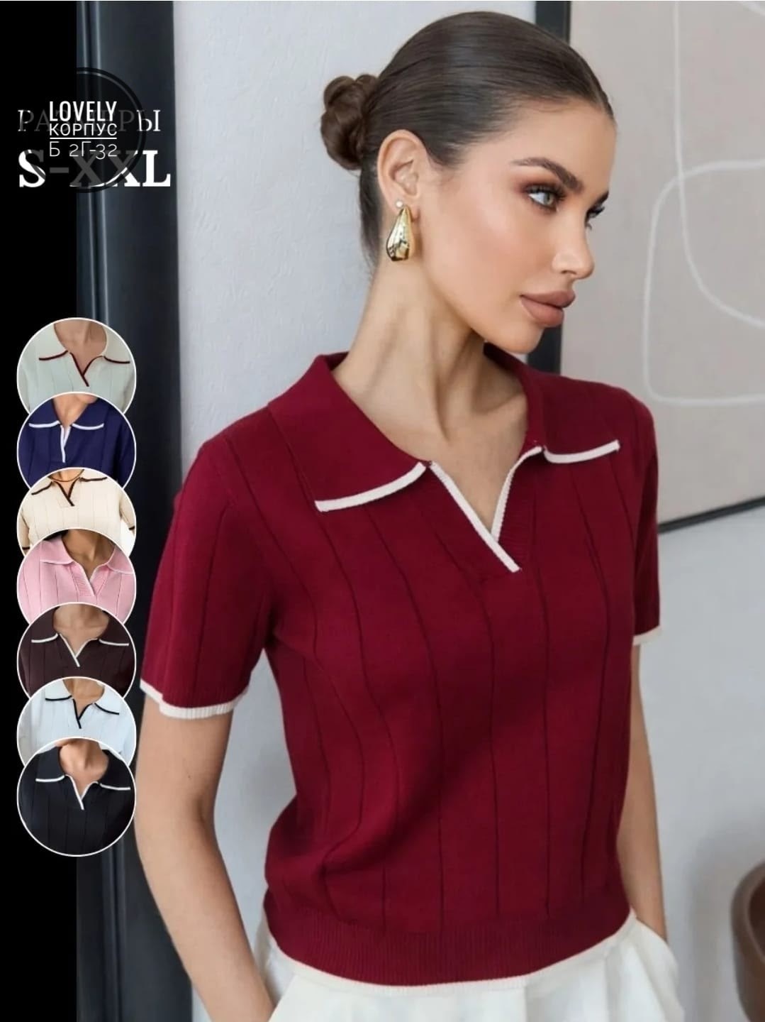 короткие рукава,поло с короткими рукавами,поло вязаное с коротким рукавом,,футболка поло с коротким рукавом в рубчик blissi 375955586