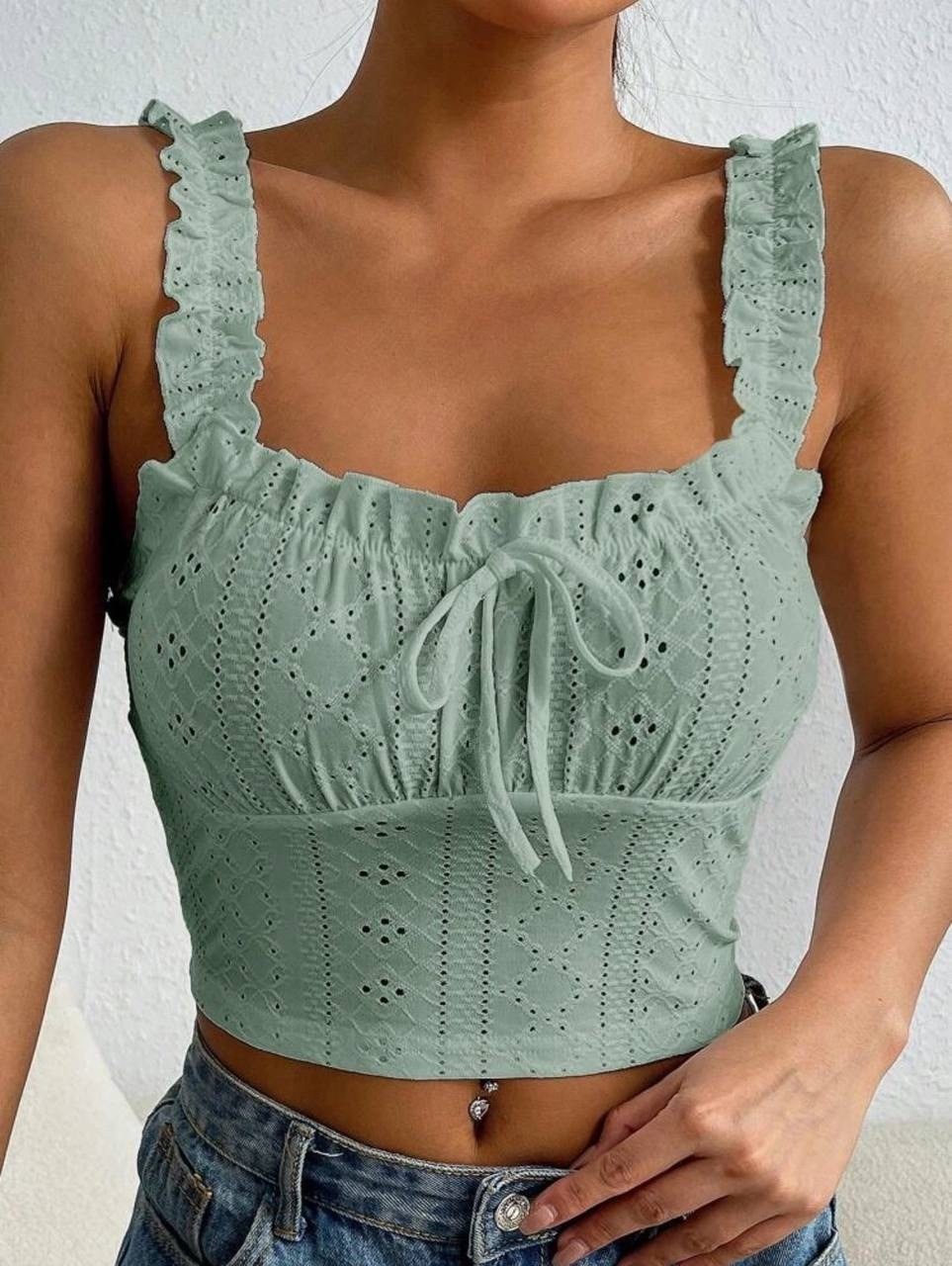 топ с рюшами,летний топ женский,короткий топ с рюшами на лямках,короткий топ с рюшами на лямках ciry,короткий топ с рюшами на лямках ci ry 440592388