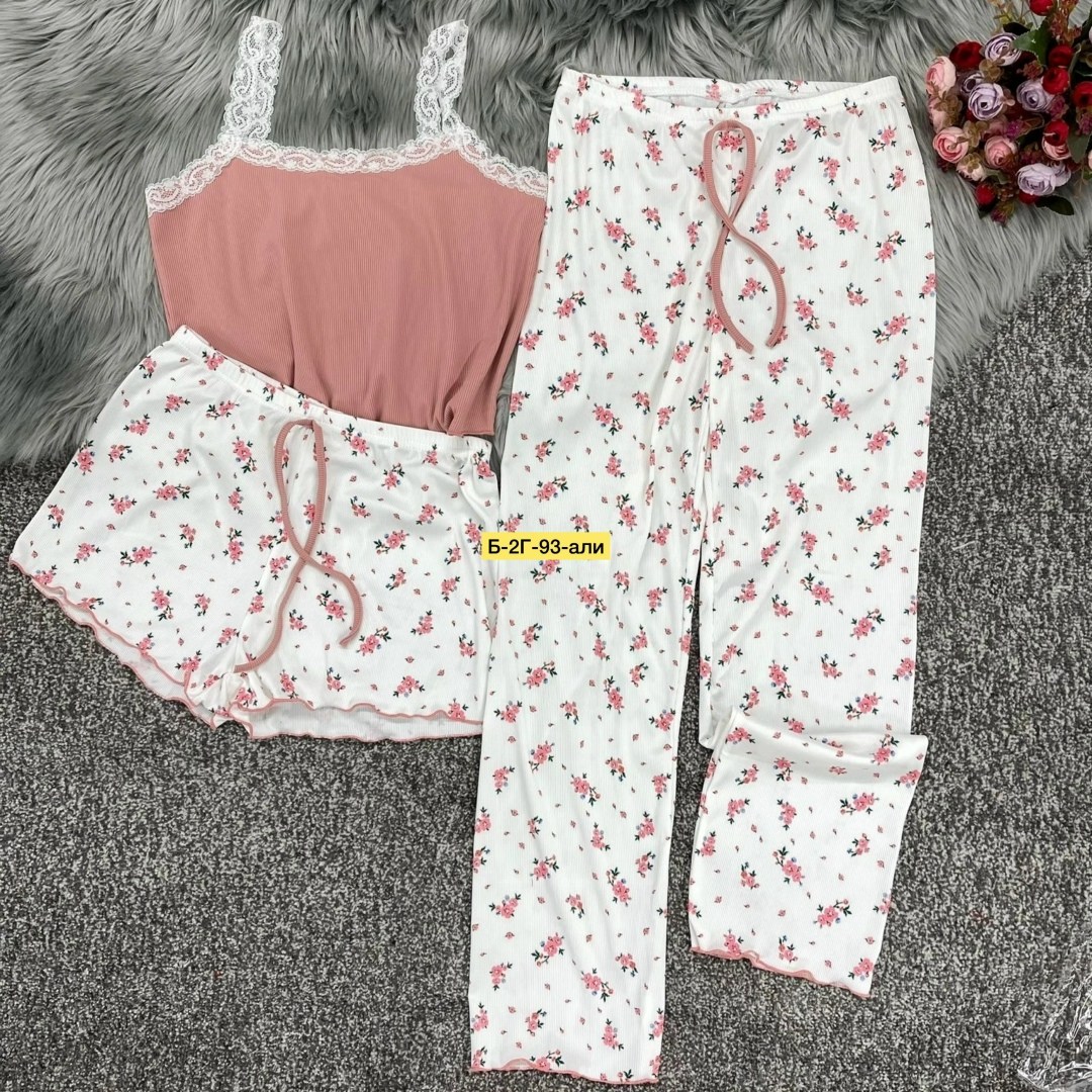 женская пижама,комплект пижама,пижама sisianna размер m розовый белый,пижама женская комплект,пижама тройка