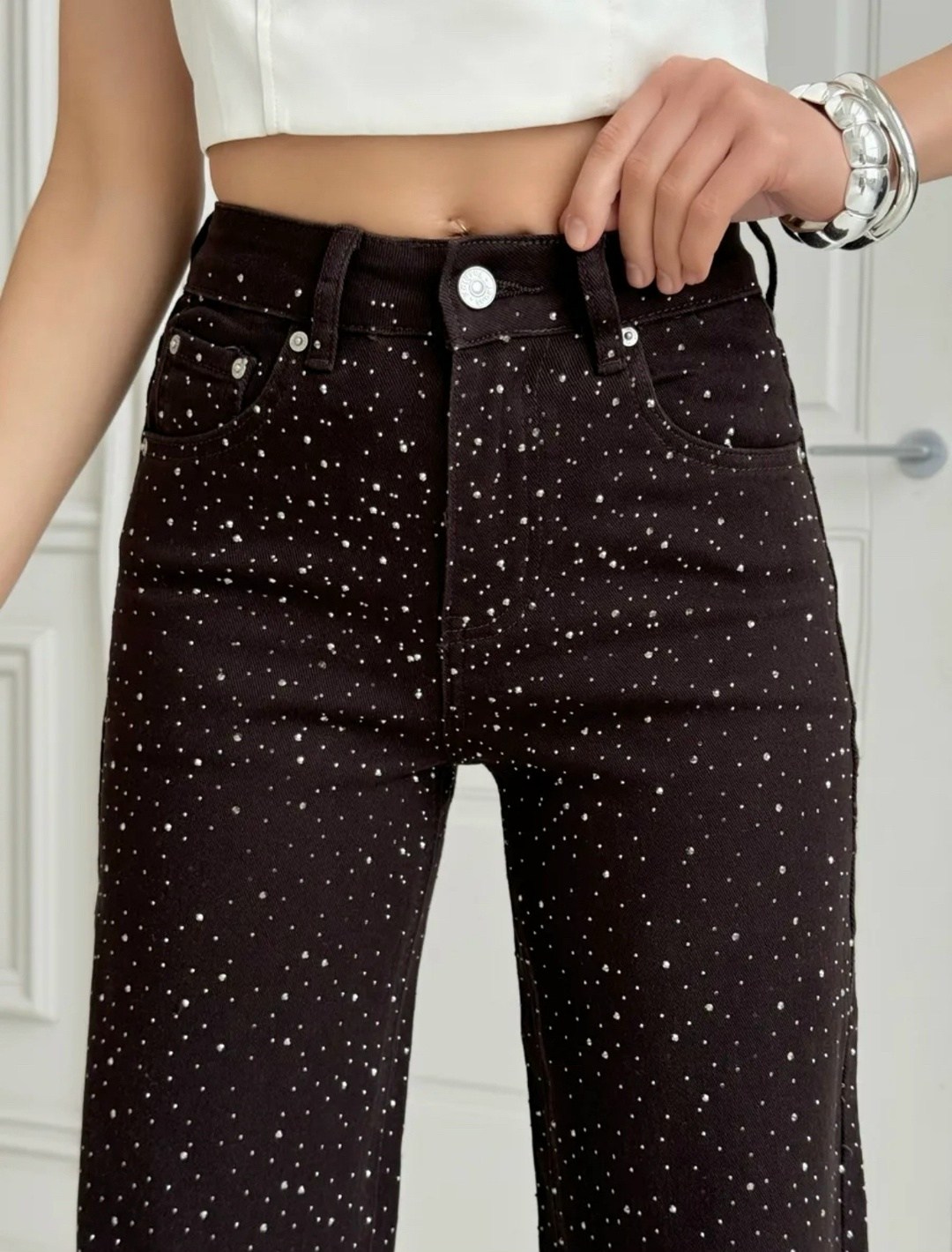 широкие брюки из велюра с пайетками черного цвета pieces,штаны со стразами,бархатные свободные прямые повседневные брюки со стразами для женщин,джинсы в стразах,брюки с поясом