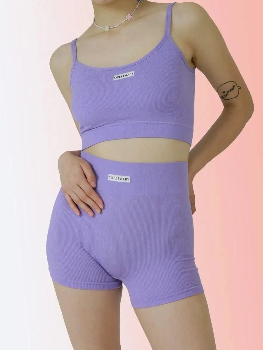 женская спортивная одежда,комплект белья с шортами unin underwear цвет белый,женские спортивные костюмы,костюм спортивный комплект топ и шорты,комплект белья с шортами в рубчик goway цвет белый