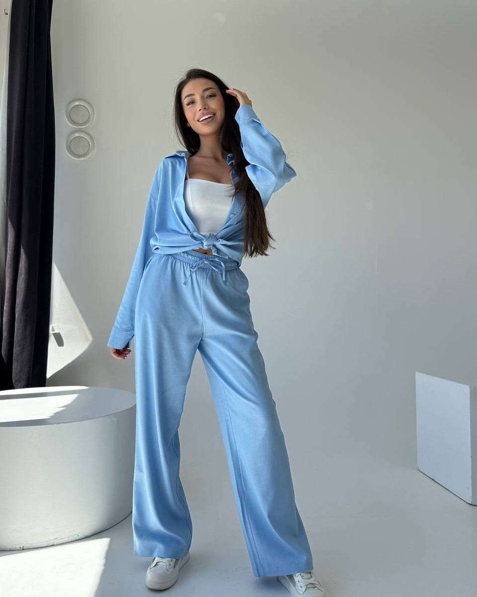 брючный костюм с топом,костюм с брюками,костюм женский однотонный,женский костюм летний,костюм с брюками палаццо женский