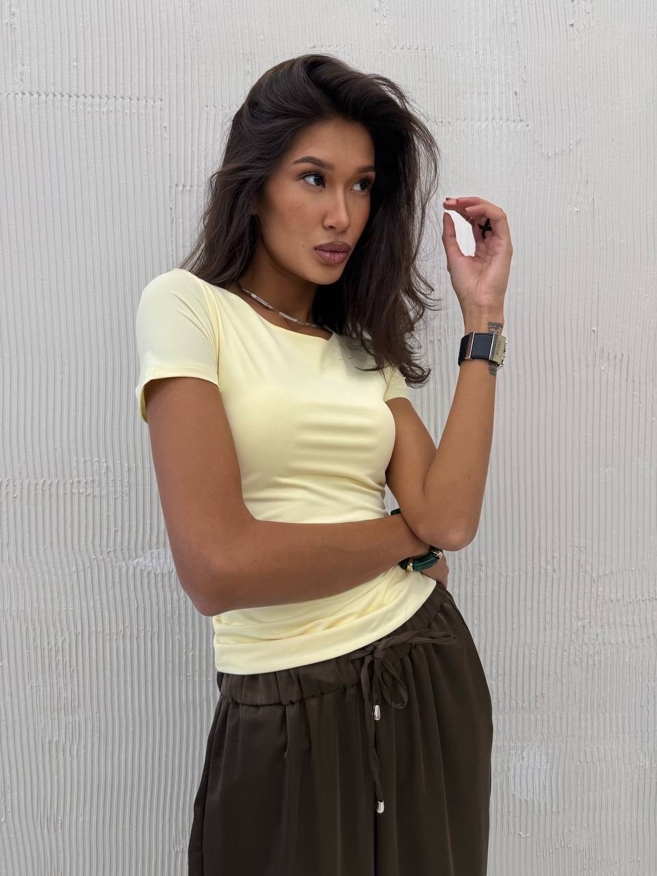 женская футболка,футболки базовая,желтая футболка,женская футболка 20515 (светло-желтый),желтая футболка женская