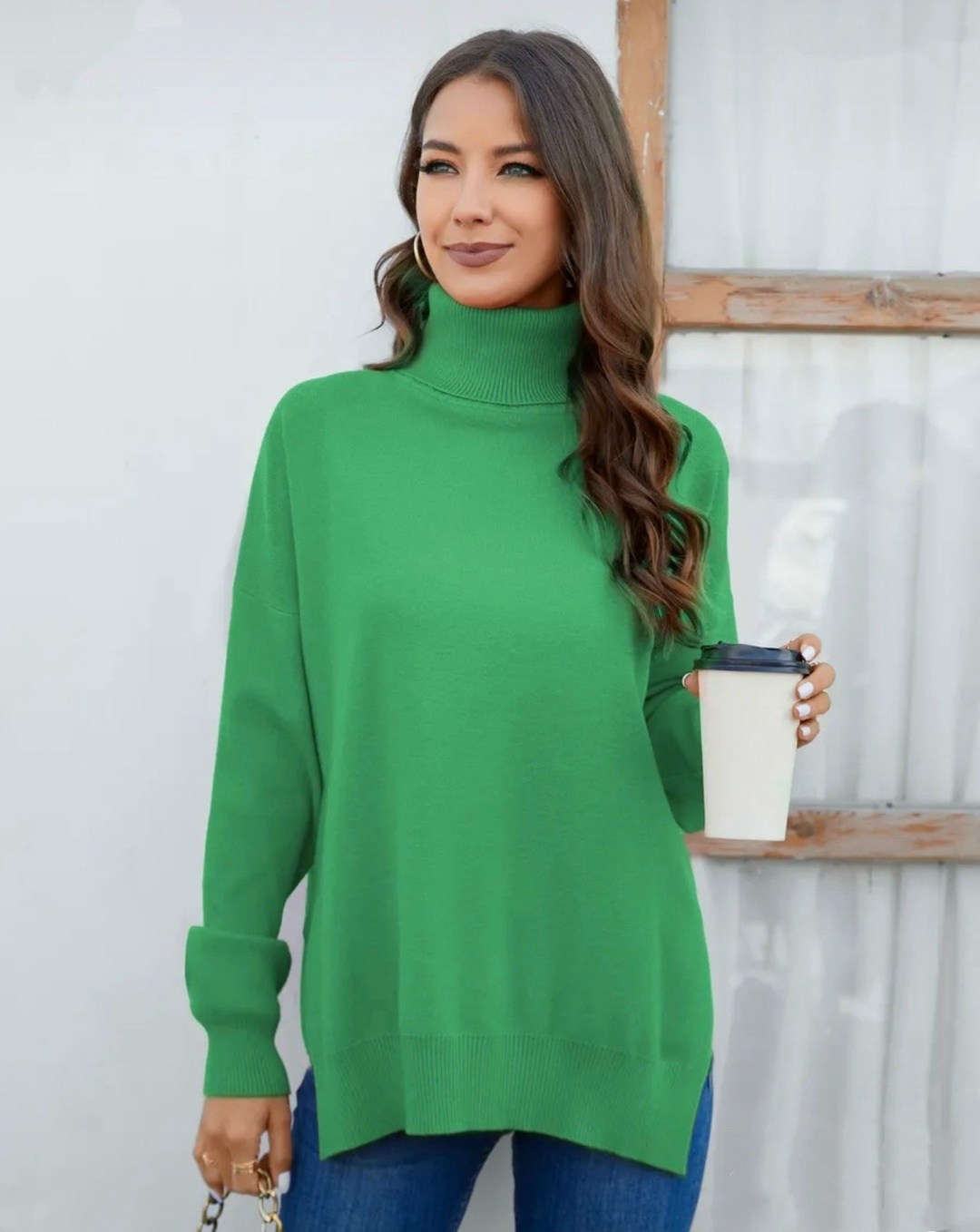 свитер свободного кроя,свитера женские,трикотажный свитер с высоким воротником,модный женский свитер,свитер женский оверсайз