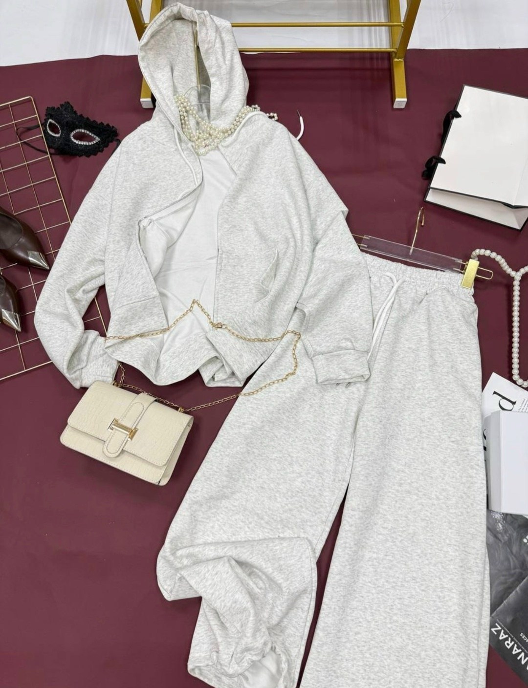 спортивный костюм оверсайз на молнии цвет серый меланж,спортивный костюм: брюки и толстовка на молнии,спортивный костюм оверсайз на молнии,костюм спортивный брючный с худи на молнии и капюшоном fashio