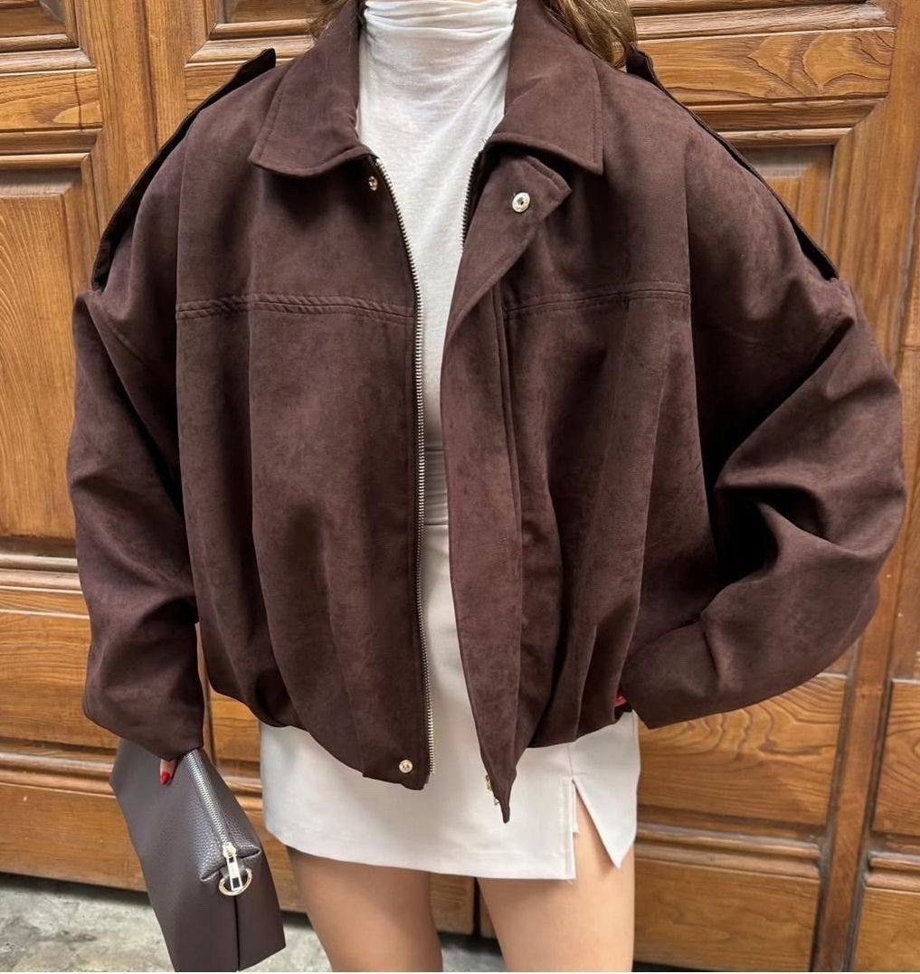 куртка-бомбер из искусственной замши zarina,куртка замшевая,куртка свободного кроя,замшевая куртка женская,куртка повседневная