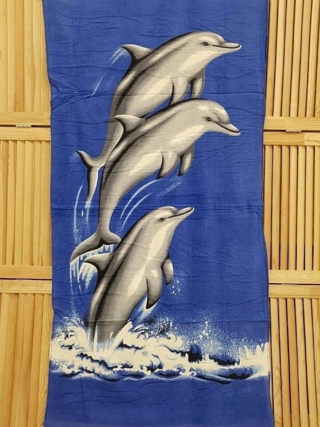 пляжное полотенце,полотенце с дельфинами,полотенце для пляжа,полотенца пляжные махровые,пляжное полотенце "дельфины 5" 140х70 см