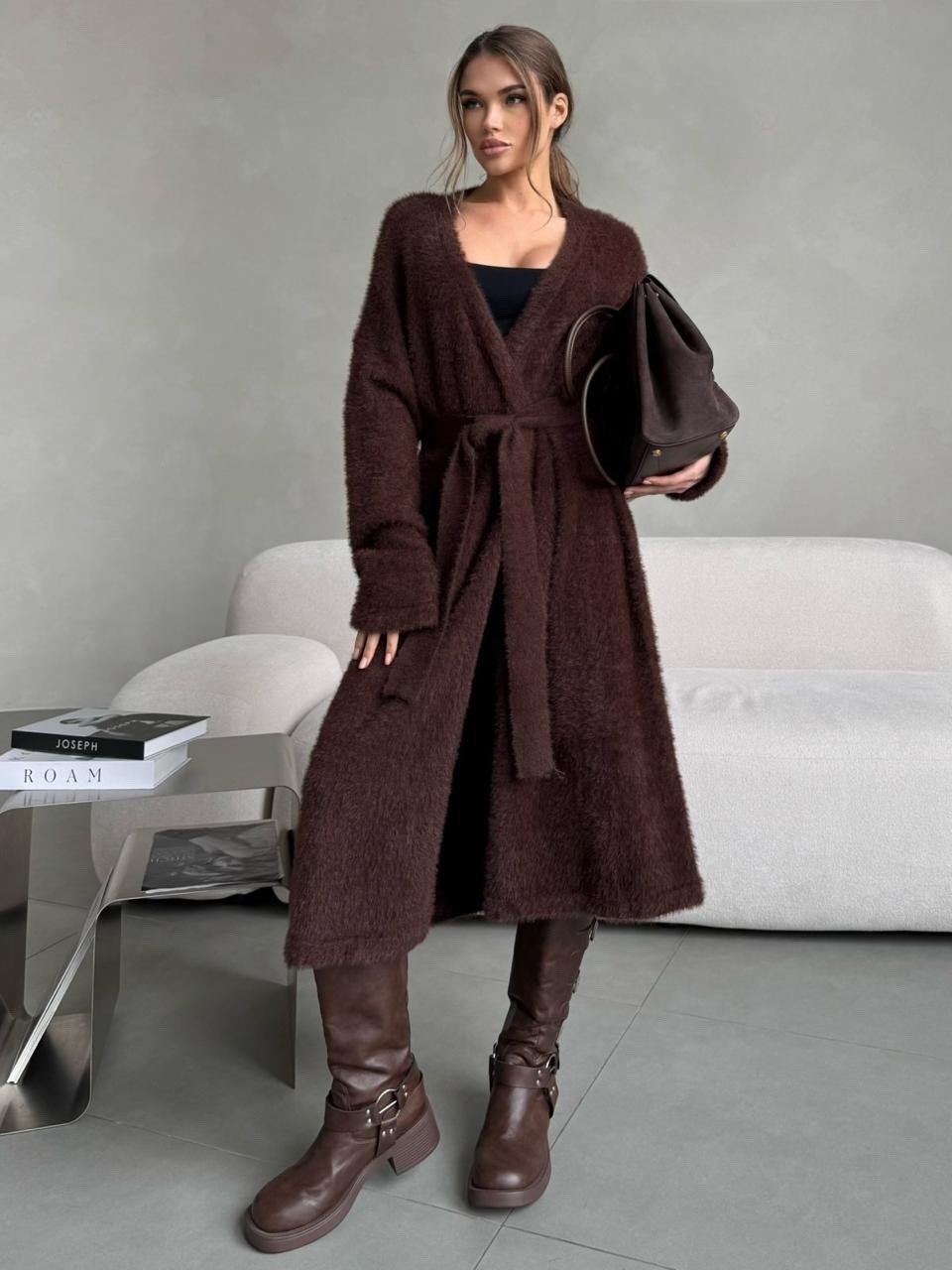 коричневый кардиган,стильные кардиганы,вязаные кардиганы,кардиган шоколадного цвета,длинный кардиган