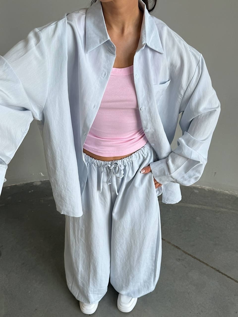 женская рубашка,рубашка прямая свободного кроя,блузка и рубашка,костюм женский (рубашка и брюки) mist summer time р.42 голубой