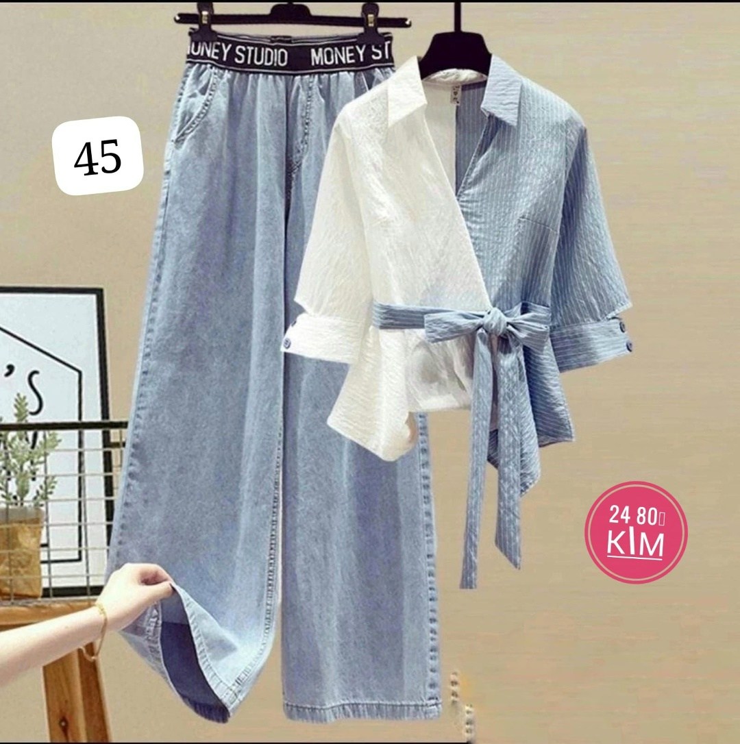 комплект одежды женские,комплект одежды,джинсы в корейском стиле,женский летний комплект из двух предметов,комплект костюм