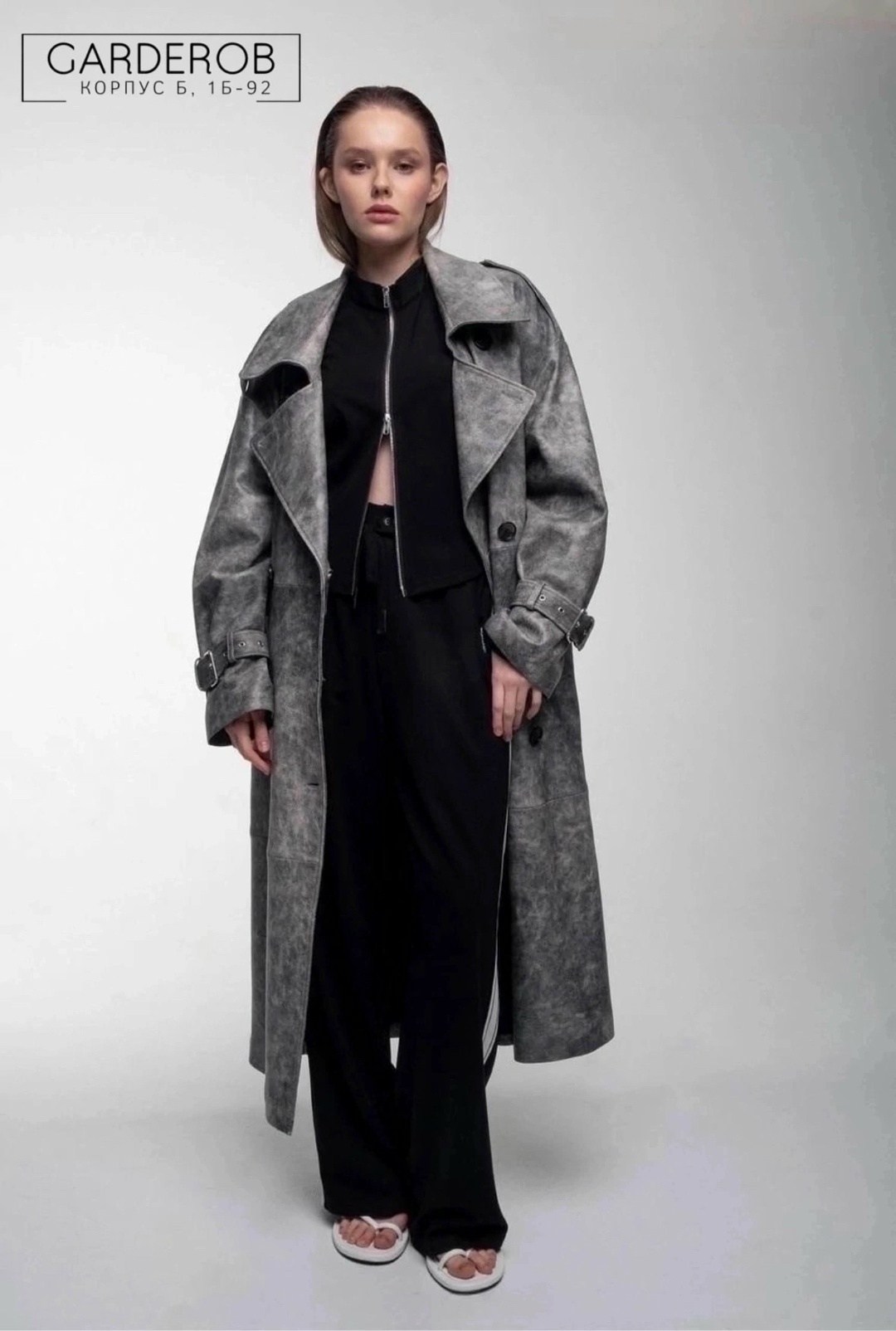 тренч эко кожа арт.5125167,тренч эко кожа,женский плащ,тренч,замшевый тренч