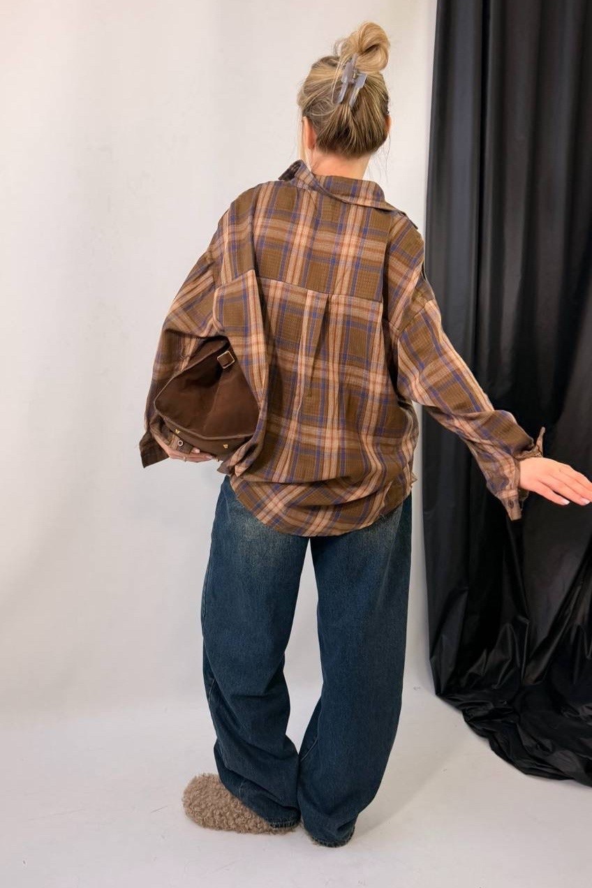 рубашка оверсайз в клетку,рубашка оверсайз в клетку удлиненная,рубашка оверсайз удлиненная в клетку annemore,рубашка в клетку,женская рубашка в клетку