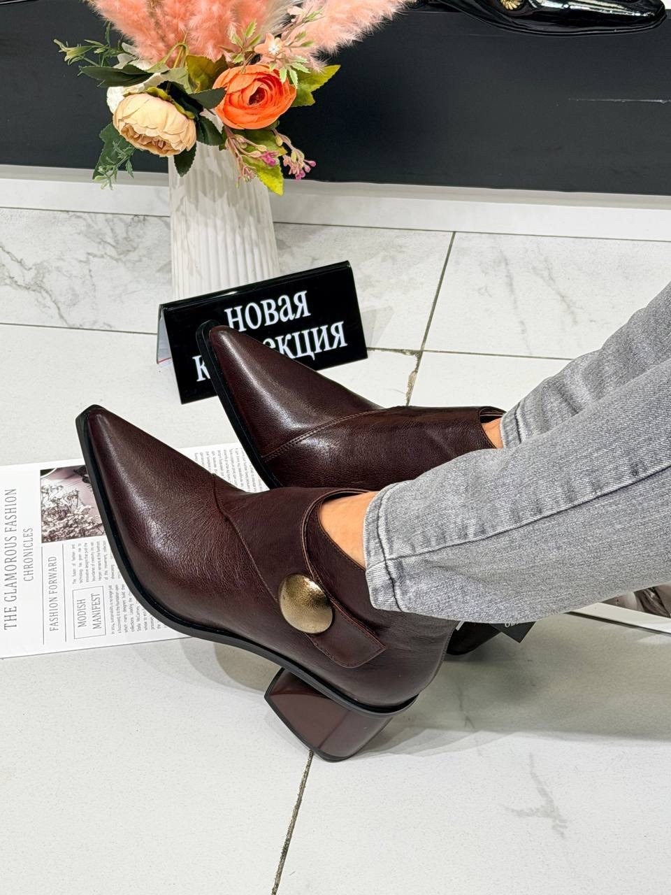 ,модные ботильоны,женская ,женские ботильоны,коричневые ботильоны