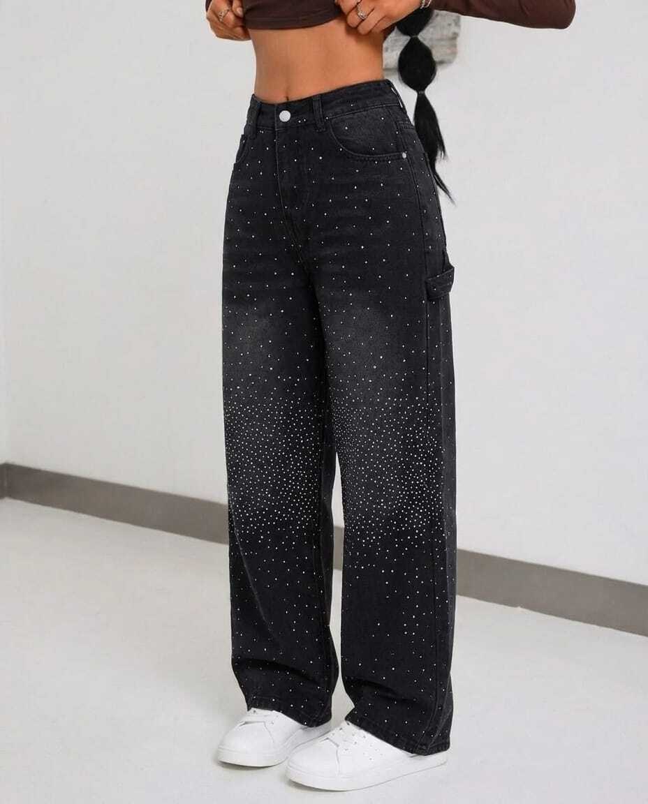 джинсовые брюки,джинсы со стразами,стильные джинсы,женские джинсы,джинсы со стразами широкие